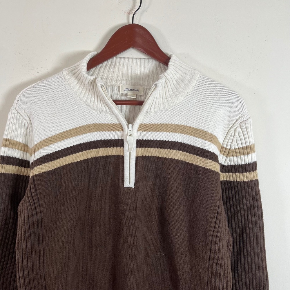 Vintage Y2K St John's Bay Chocolate Brown Ribbed Quarter Zip Sweater Striped - Picture 4 of 8